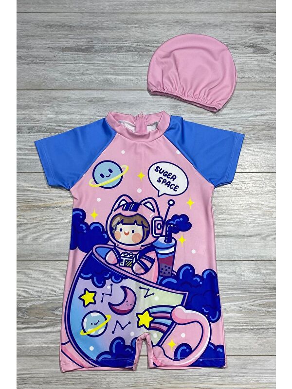 My Kids Wear Çizgi Film Desenli Fermuarlı Boneli Kız Çocuk Mayosu
