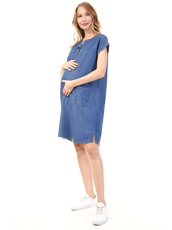 Luvmabelly V Yaka Kadın Denim Elbise