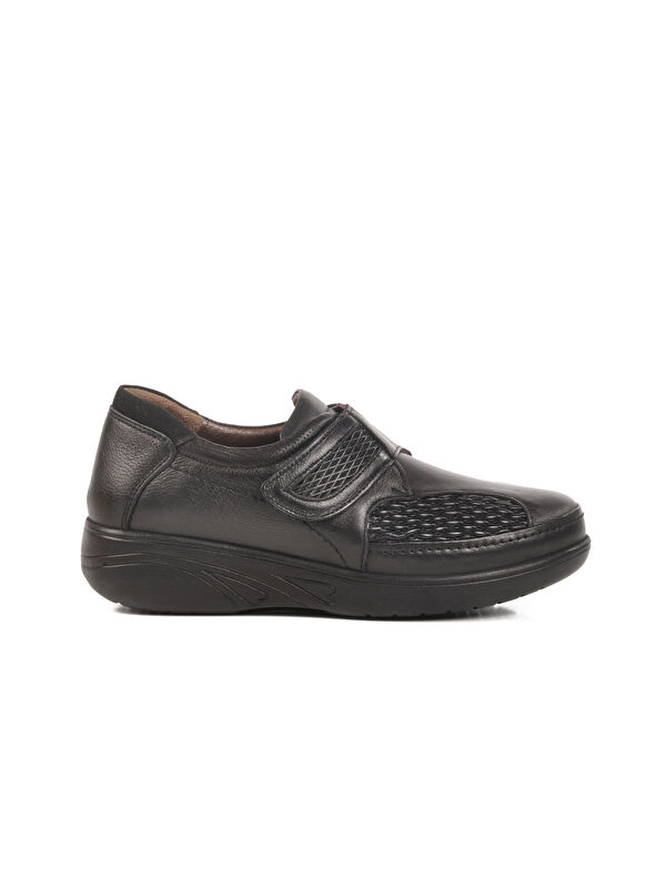 Siyah Hakiki Deri Cırtlı Anatomik Kadın Casual Ayakkabı 42633 Z - Görsel 2