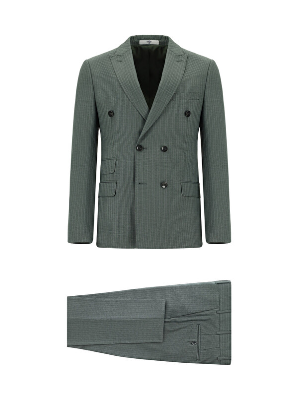 Kiğılı Super Slim Fit Ekstra Dar Kesim Çizgili Kruvaze Takım Elbise