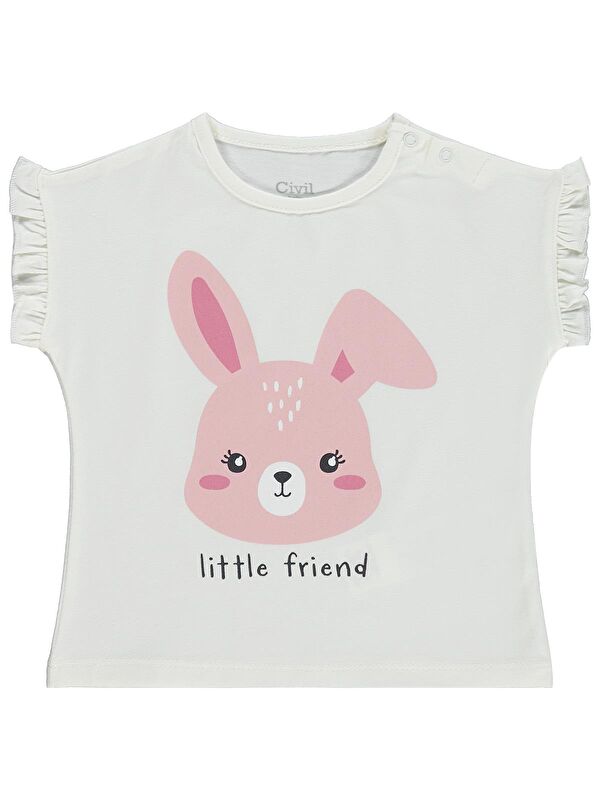 Civil Baby Little Friend Baskılı Fırfır Detaylı 6-18 Ay Tişört - Ekru