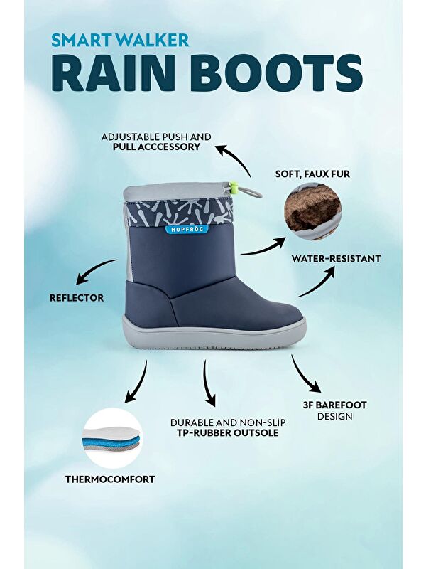 Hopfrög Lacivert Hopfrög Rain Süper Boots Suya Ve Soğuğa Dayanıklı Barefoot Çocuk Botu