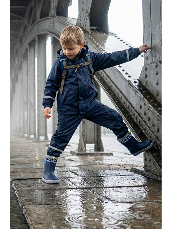 Hopfrög Lacivert Hopfrög Rain Süper Boots Suya Ve Soğuğa Dayanıklı Barefoot Çocuk Botu