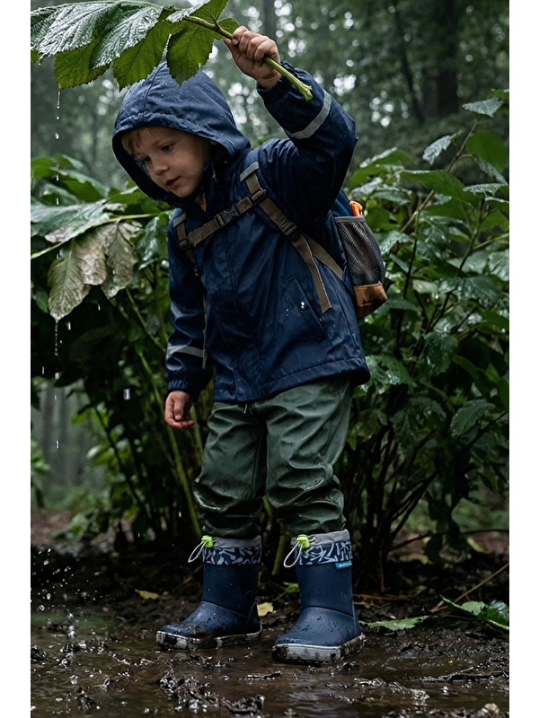 Hopfrög Lacivert Hopfrög Rain Süper Boots Suya Ve Soğuğa Dayanıklı Barefoot Çocuk Botu