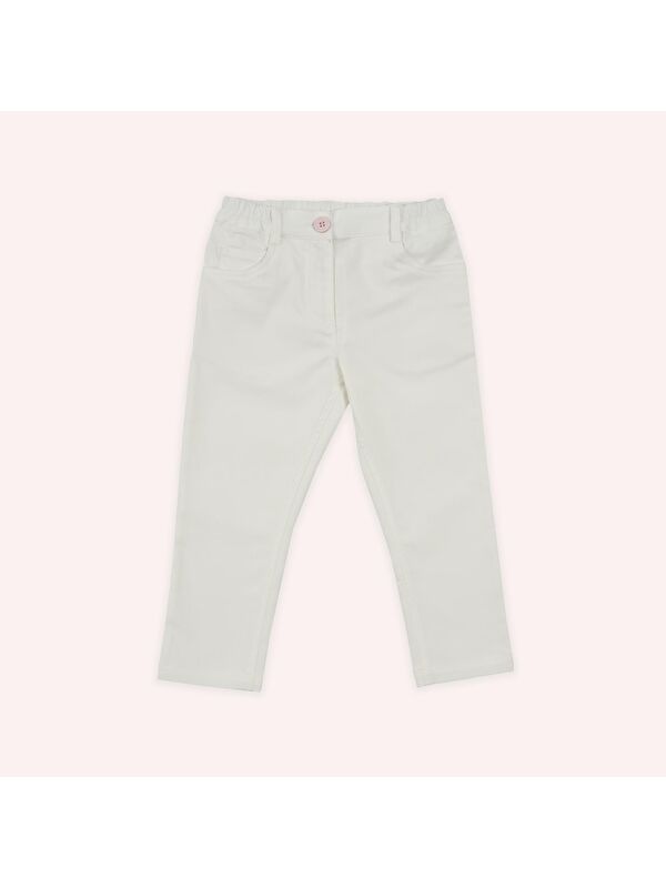 Panço Kız Çocuk Beli Lastikli Pantolon Beyaz