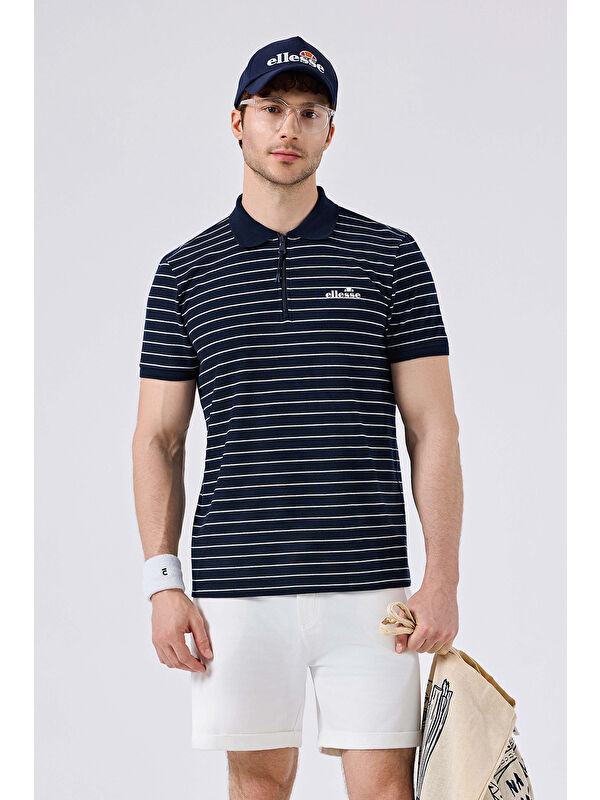 Ellesse Çizgili Regular Fit Fermuarlı Polo Yaka T Shirt 6SM5020-NV