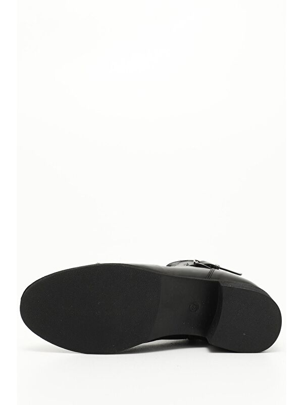 SİYAH Hakiki Deri Yuvarlak Burun Topuklu Fermuarlı Tokalı Kadın Günlük Postal Bot 50486 - Görsel 5