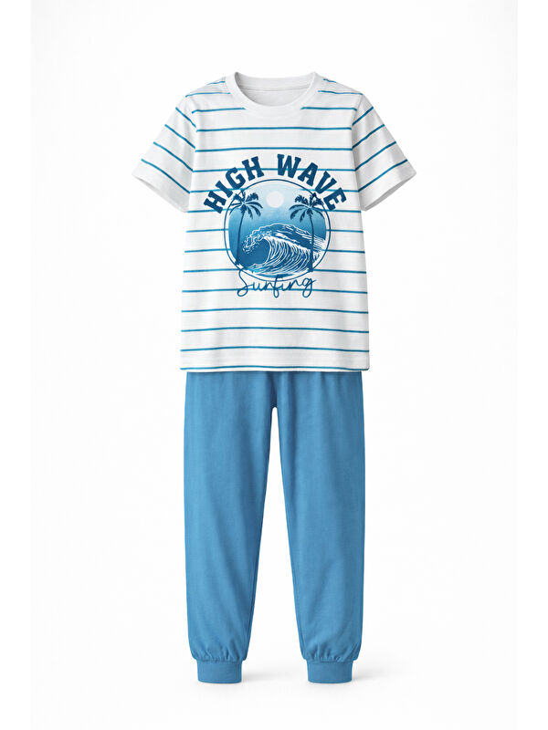 Remsa Erkek Çocuk Pamuk Penye Pijama Takımı 4277 Mavi01