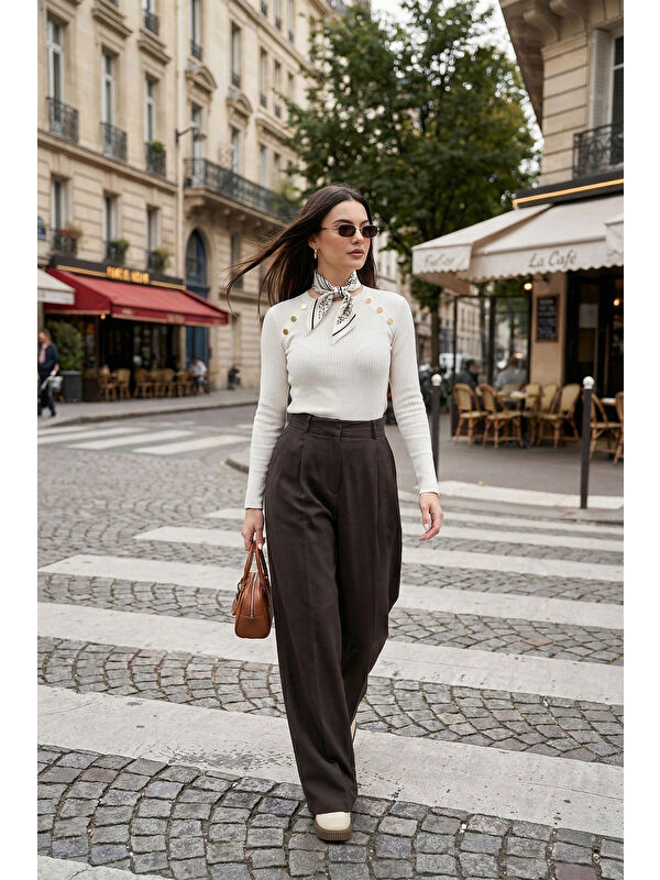 Lela Wide Leg Yüksek Bel Geniş Paça Pileli Kadın Pantolon 6923871