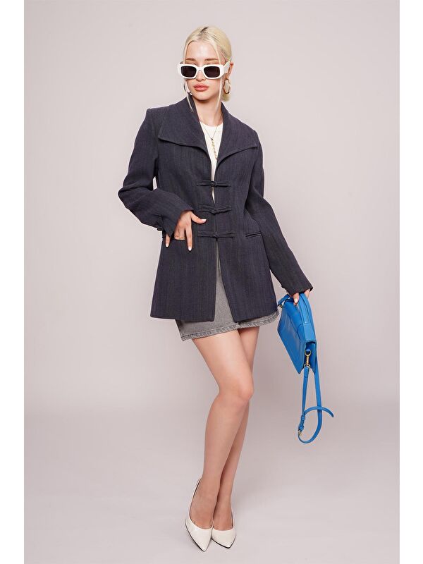 Madmext Lacivert Bağlama Detaylı Blazer Kadın Ceket Mg2482