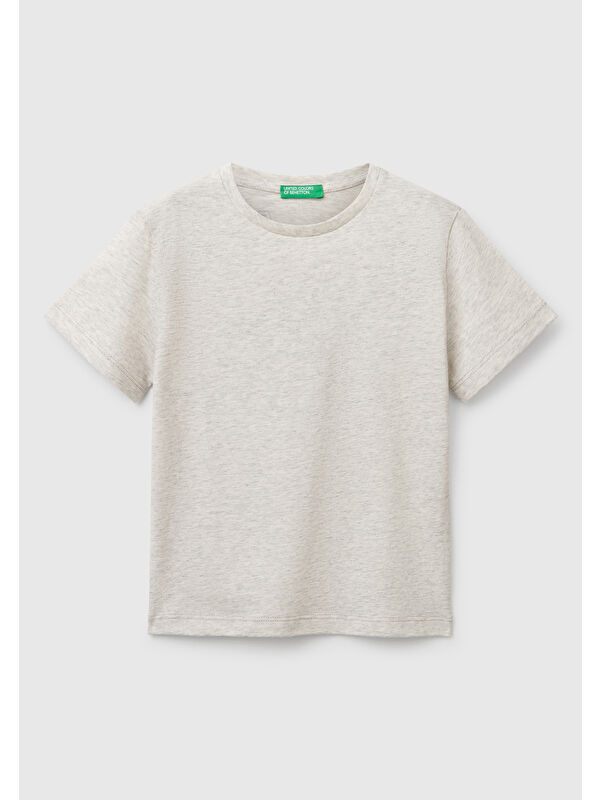 United Colors Of Benetton Erkek Çocuk Açık Gri Melanj Grafik Baskılı T-Shirt