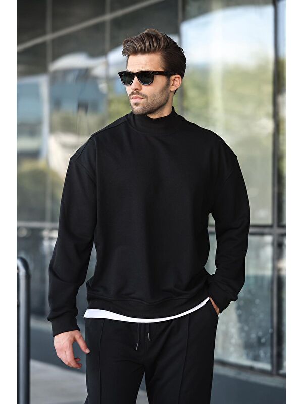 Madmext Siyah Yarım Balıkçı Yaka Erkek Basic Sweatshirt E7158