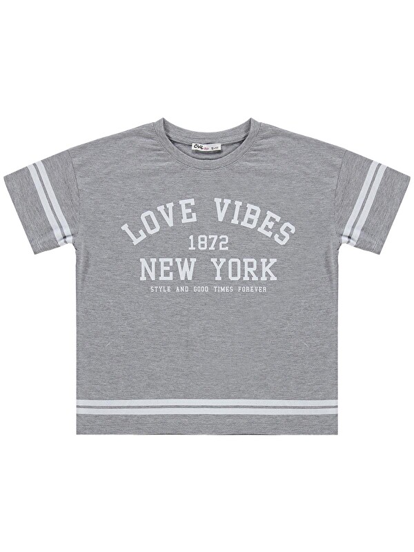 Civil Girls Love Vibes Baskılı 10-13 Yaş Tişört - Gri