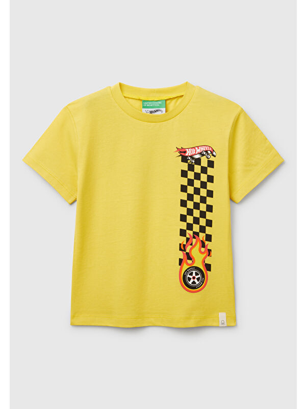 United Colors Of Benetton Erkek Çocuk Sarı Hot Wheels Baskılı Logo Etiketli T-Shirt