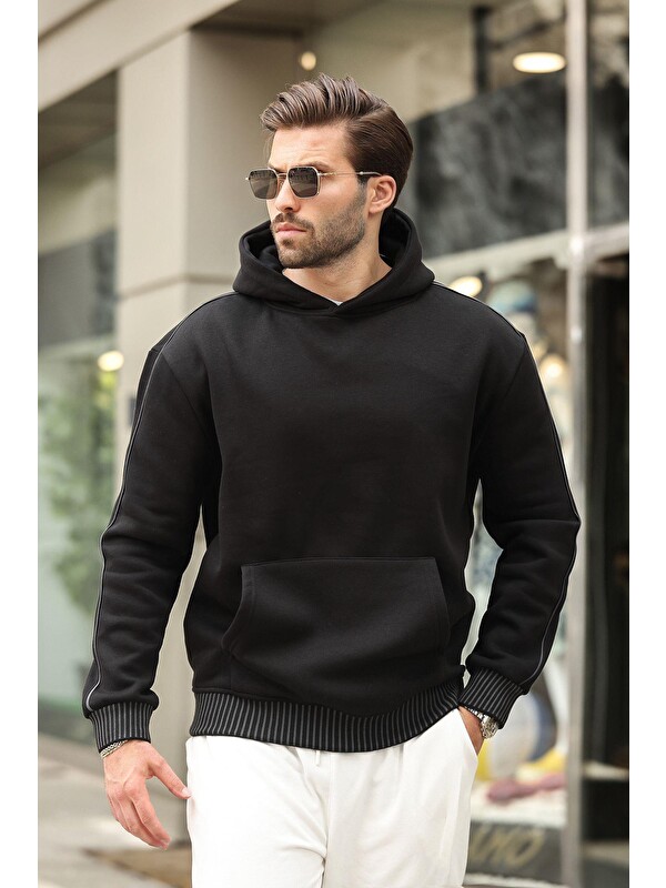 Madmext Siyah Kapüşonlu Kanguru Cep Erkek Sweatshirt E