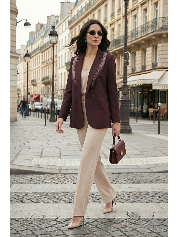 Lela Slim Fit Şal Detaylı Kruvaze Yaka Kadın Ceket 6927665