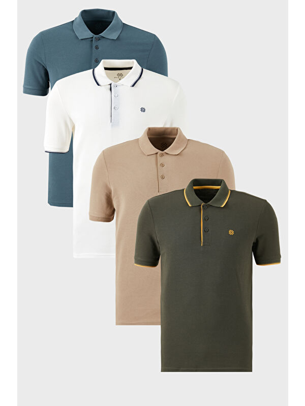 Buratti Pamuklu Regular Fit Düğmeli Polo Yaka 4'lü Paket %100 Pamuk Tişört 590211827S4