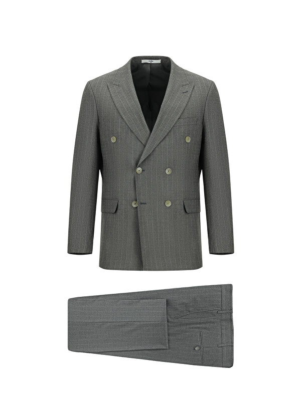 Kiğılı Slim Fit Dar Kesim Çizgili Kruvaze Takım Elbise