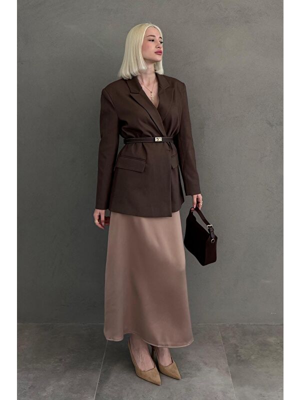 Madmext Kahverengi Oversize Blazer Kadın Ceket Mg2445