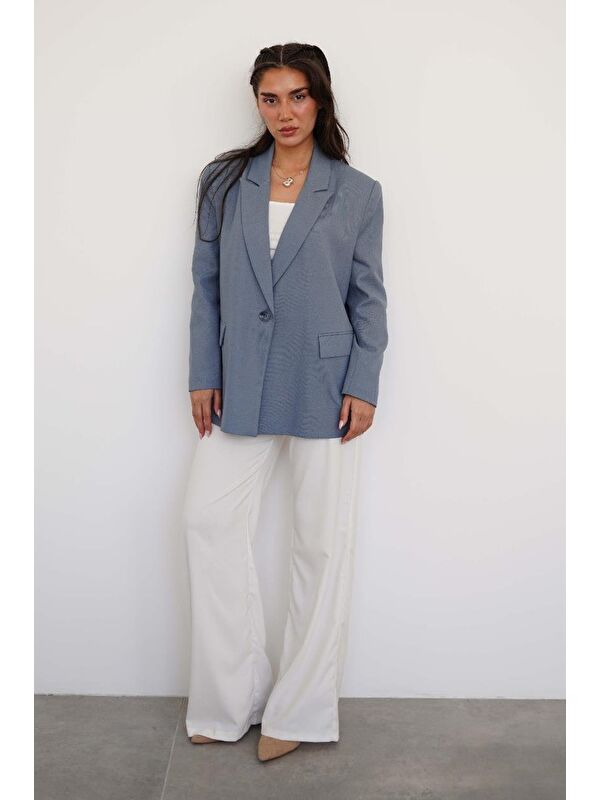 Madmext İndigo Oversize Blazer Kadın Ceket Mg2445