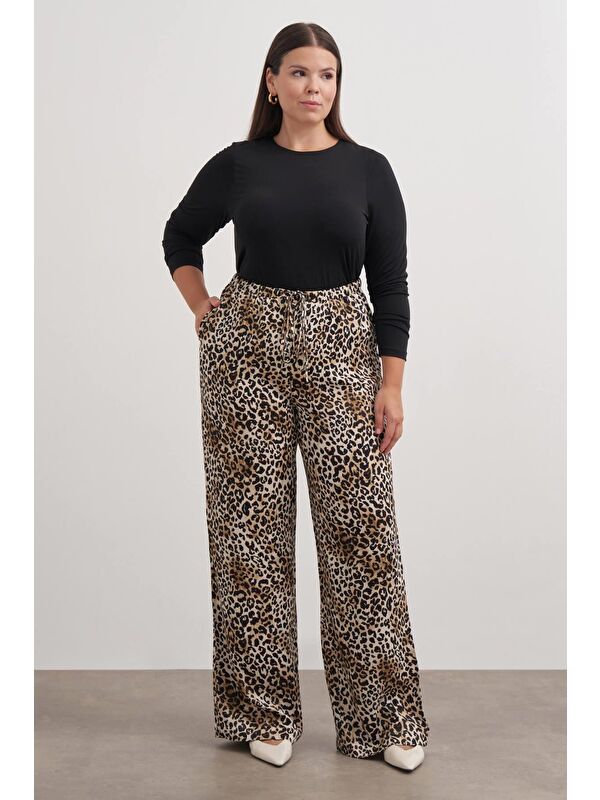 Mylinemoda Beli Lastikli Leopar Desenli Pantolon
