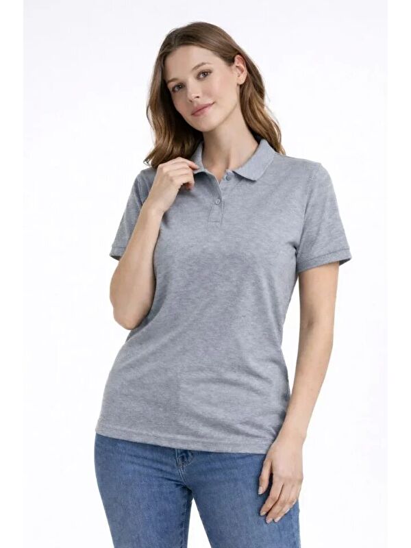 Jane's Pike Kumaş Düğmeli Yaka Regular Rahat Günlük Kısa Kol Tişört T-shirt - Gri
