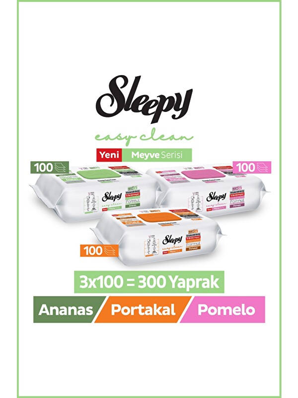 Sleepy Meyve Serisi Yüzey Temizlik Havlusu Mendili Portakal+Ananas+Pomelo 3x100 (300 Yaprak)