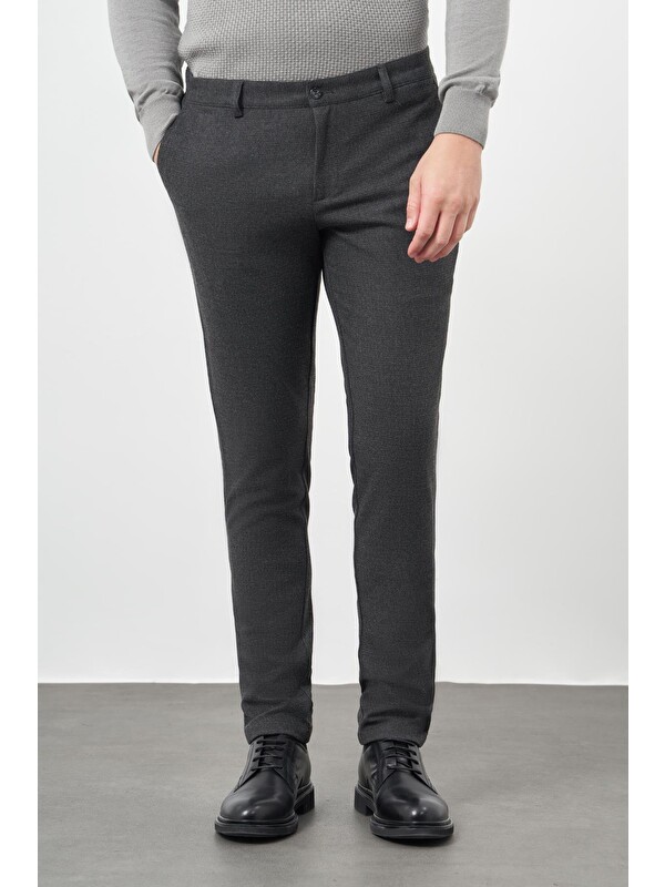 İMZA Koyu Antrasit Esnek Yandan Cepli Casual Comfort Fit  Chino Pantolon 1003245158