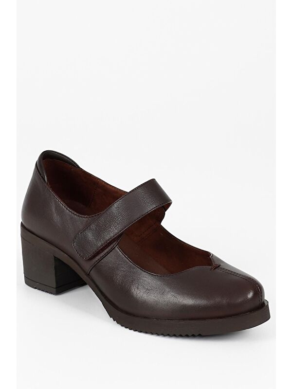 KAHVERENGİ Hakiki Deri Yuvarlak Burun Orta Topuklu Kadın Ayakkabı 24229 - Görsel 6