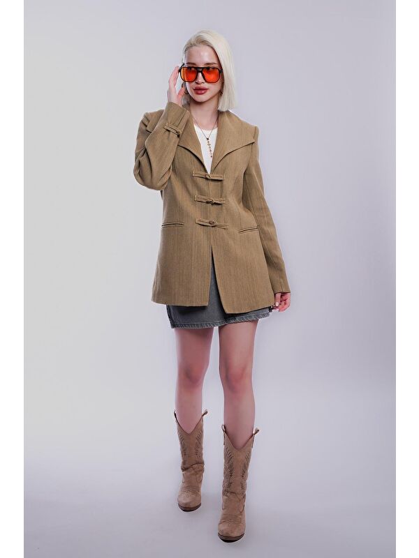 Madmext Haki Bağlama Detaylı Blazer Kadın Ceket Mg2482