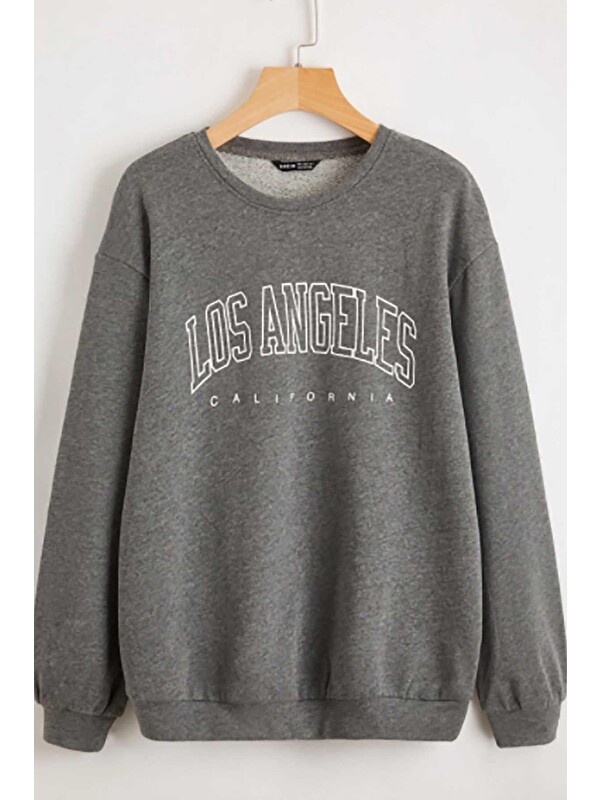 Madmext Koyu Antrasit Baskılı Oversize Kadın Sweatshirt Mg780