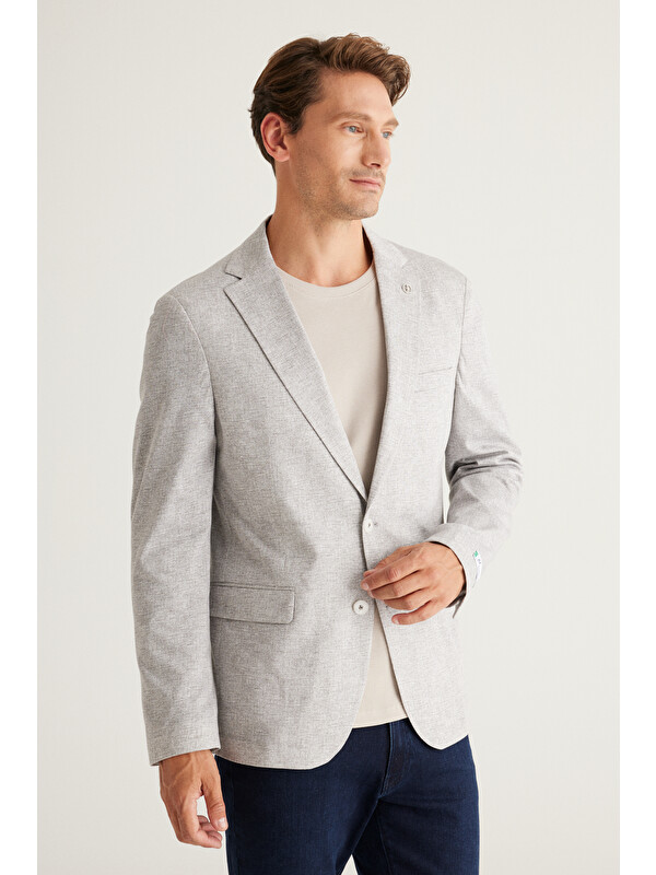 Altınyıldız Classics Erkek Siyah-Beyaz  Dar Kesim Mono Yaka %100 Pamuk Desenli Blazer Ceket