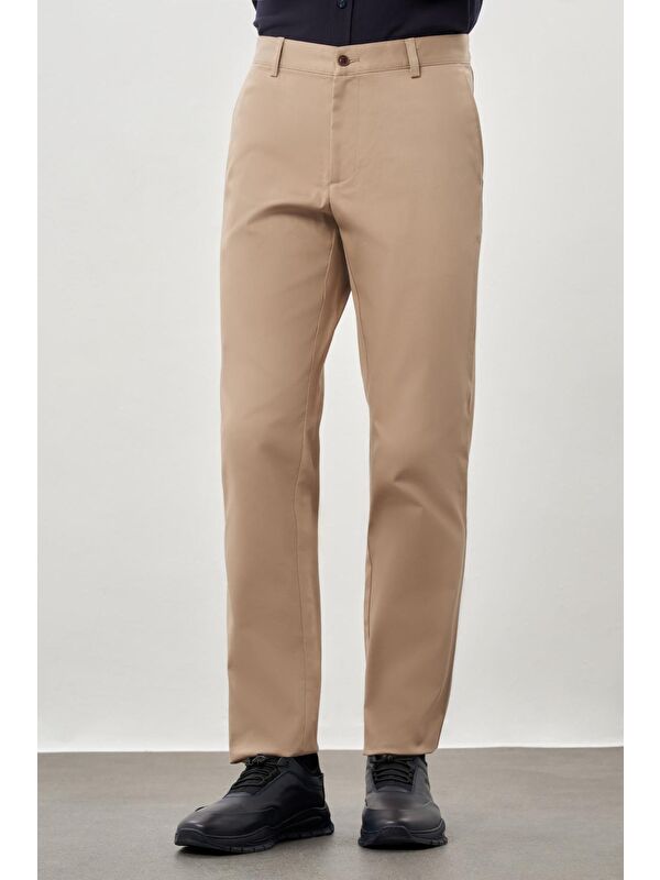 İMZA Koyu Bej Pamuklu Yandan Cepli Casual Comfort Fit Chino Pantolon 1003245169
