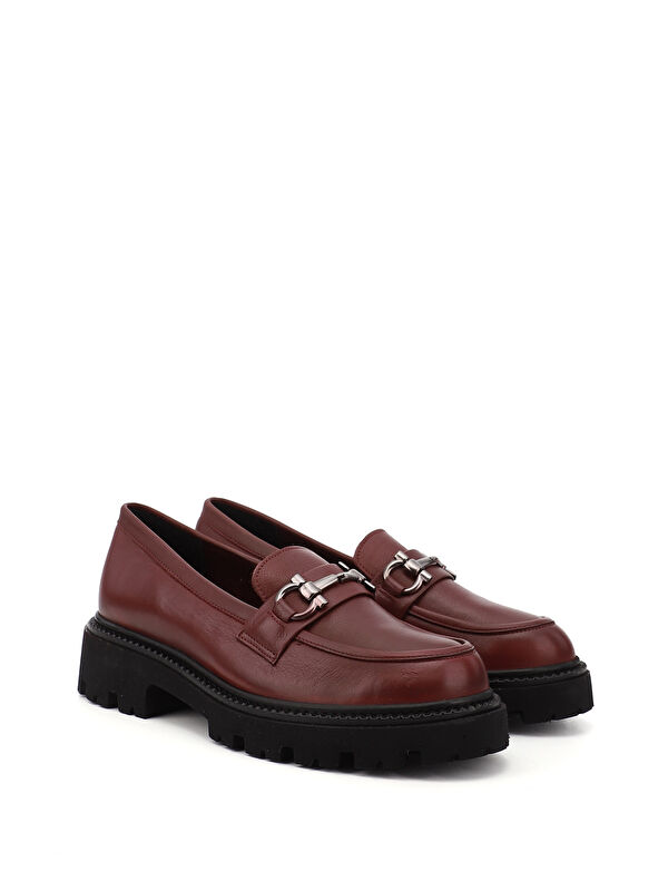 Gonderi(r) Kahverengi Gonderi(r) Orta Kalin Kadın Topuklu Tokalı Hakiki Deri Loafer Ayakkabı