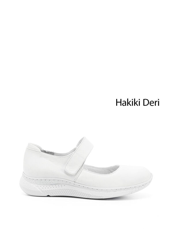 GÖNDERİ(R) Kadın CANLI BEYAZ Dolgu Taban Hakiki Deri Ayakkabı