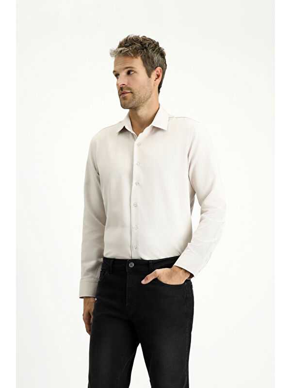 Kiğılı Uzun Kol Slim Fit Klasik Yaka Oxford Pamuklu Kolay Ütülenebilir Büyük Beden Gömlek