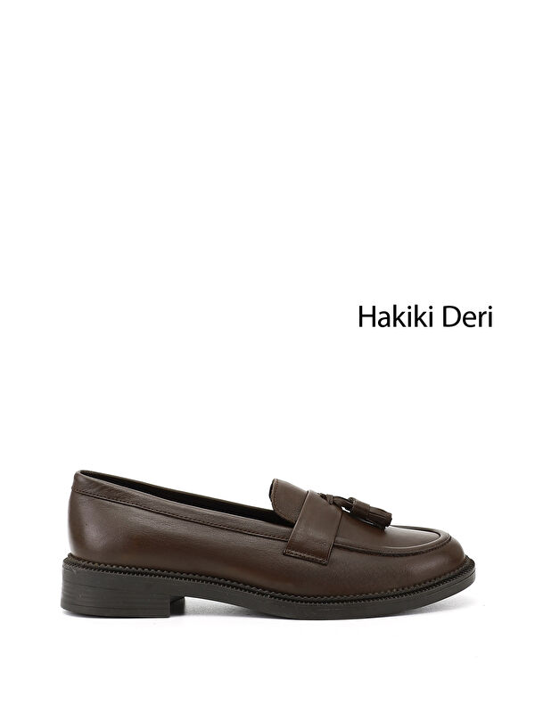 GÖNDERİ(R) Kadın TÜTÜN KAHVE Hakiki Deri Püsküllü Loafer Ayakkabı