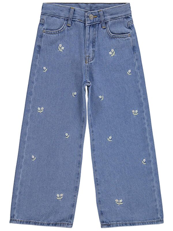 Civil Girls Çiçek Nakışlı 10-13 Yaş Pantolon Jean - Mavi