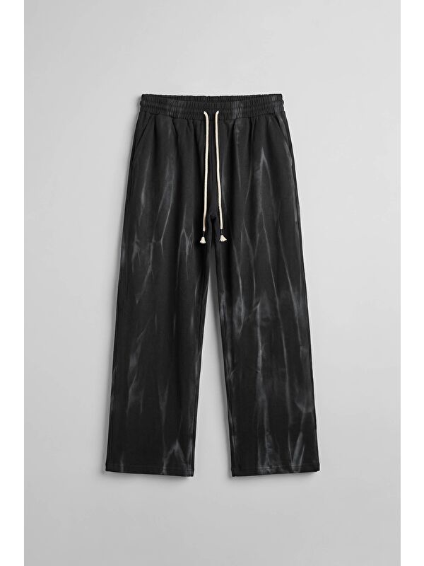 Abluka Online Erkek Baggy Fit Spray Desenli Lastikli Bel Pantolon Siyah