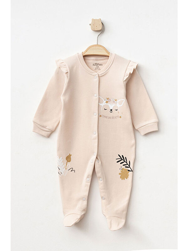 AZİZ BEBE Kız Bebek Çıtçıtlı Desenli Patikli Tulum 0 Ay 6 Ay