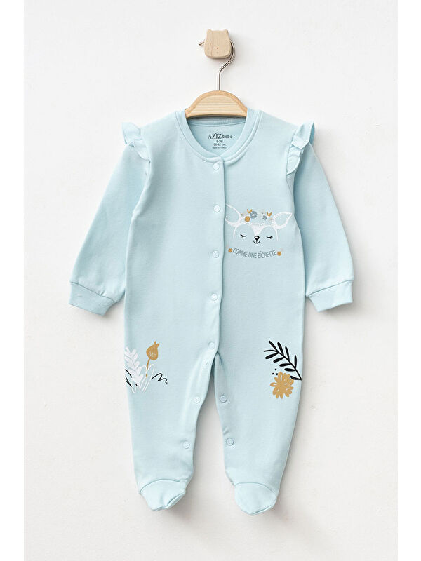 AZİZ BEBE Kız Bebek Çıtçıtlı Desenli Patikli Tulum 0 Ay 6 Ay