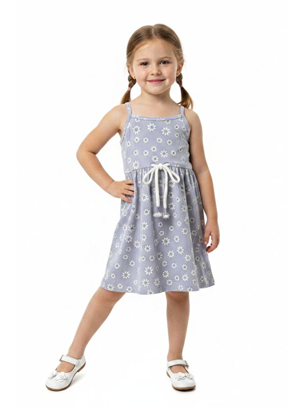 Toontoykids Kız Çocuk Baskılı Regular Fit Kare Yaka Kolsuz Askılı Elbise - 22454