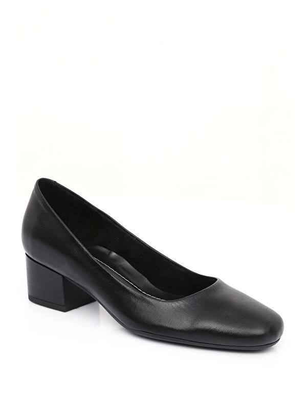 SİYAH Hakiki Deri Yuvarlak Burun Kısa Kalın Topuklu Kadın Ayakkabı 24100 - Görsel 6
