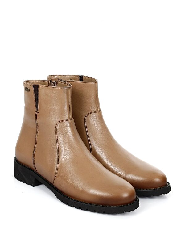 Vizon Hakiki Deri Yuvarlak Burun Topuklu Kauçuk Taban Fermuarlı Kadın Günlük Bot 47408 - Görsel 3