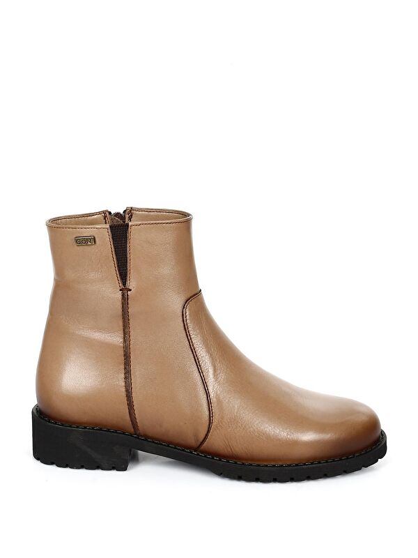 Vizon Hakiki Deri Yuvarlak Burun Topuklu Kauçuk Taban Fermuarlı Kadın Günlük Bot 47408 - Görsel 5