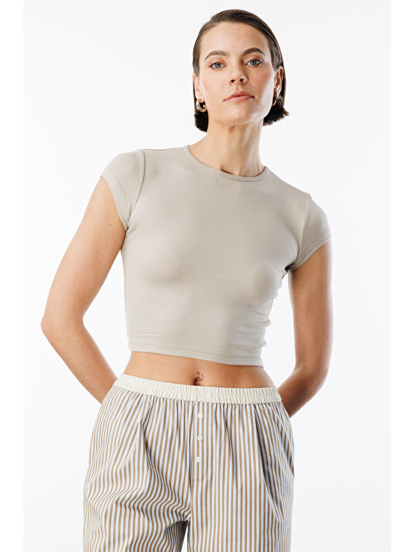 Genius Store Kısa Kollu Kadın Crop T-shirt CROP-T-SHIRT