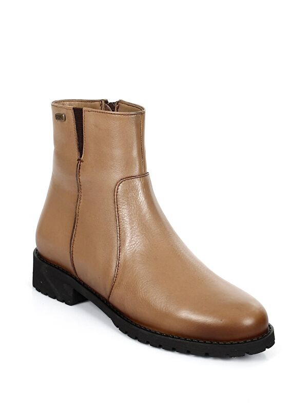 Vizon Hakiki Deri Yuvarlak Burun Topuklu Kauçuk Taban Fermuarlı Kadın Günlük Bot 47408 - Görsel 6