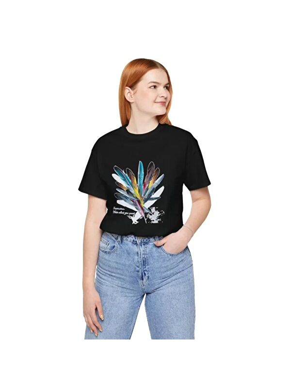 Jane's Unisex Bisiklet Yaka Baskılı T-Shirt - Siyah