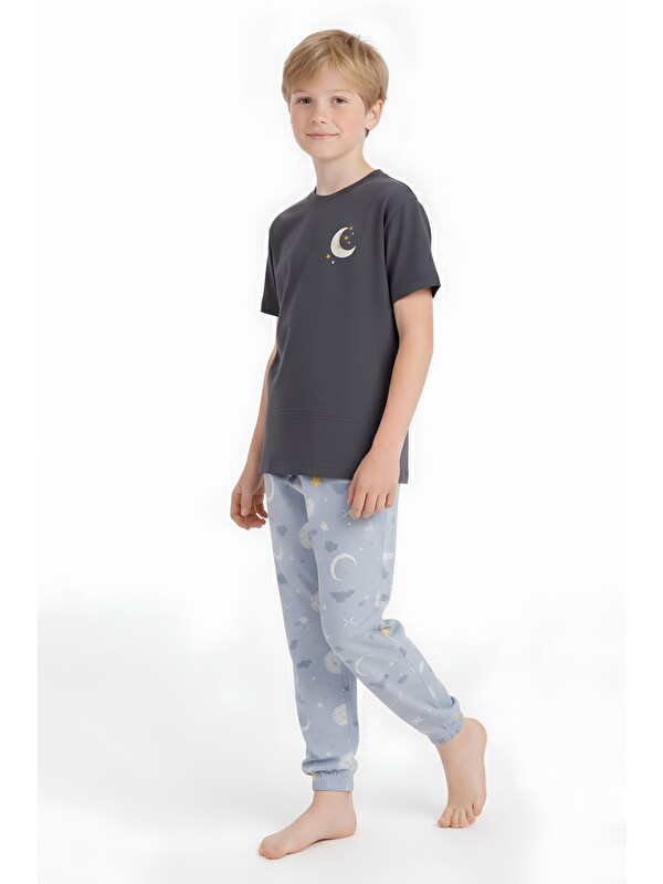 Modanino Erkek Çocuk %100 Pamuk Kumaş Pijama Takımı 8-13 Yaş 12712IS