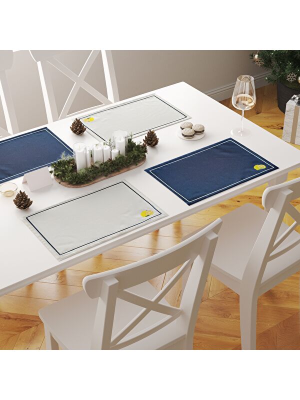 Asdiva Limora Nakışlı Minimal Limon Çerçeveli 1 Adet Amerikan Servis 45x35 cm - Lacivert